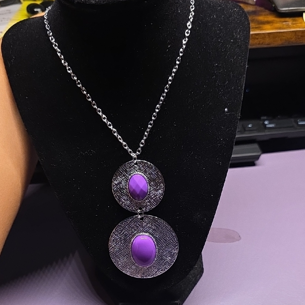 BUNDLE ANY 2, PAY ONE PRICE. Silver and Purple Pendant Necklace